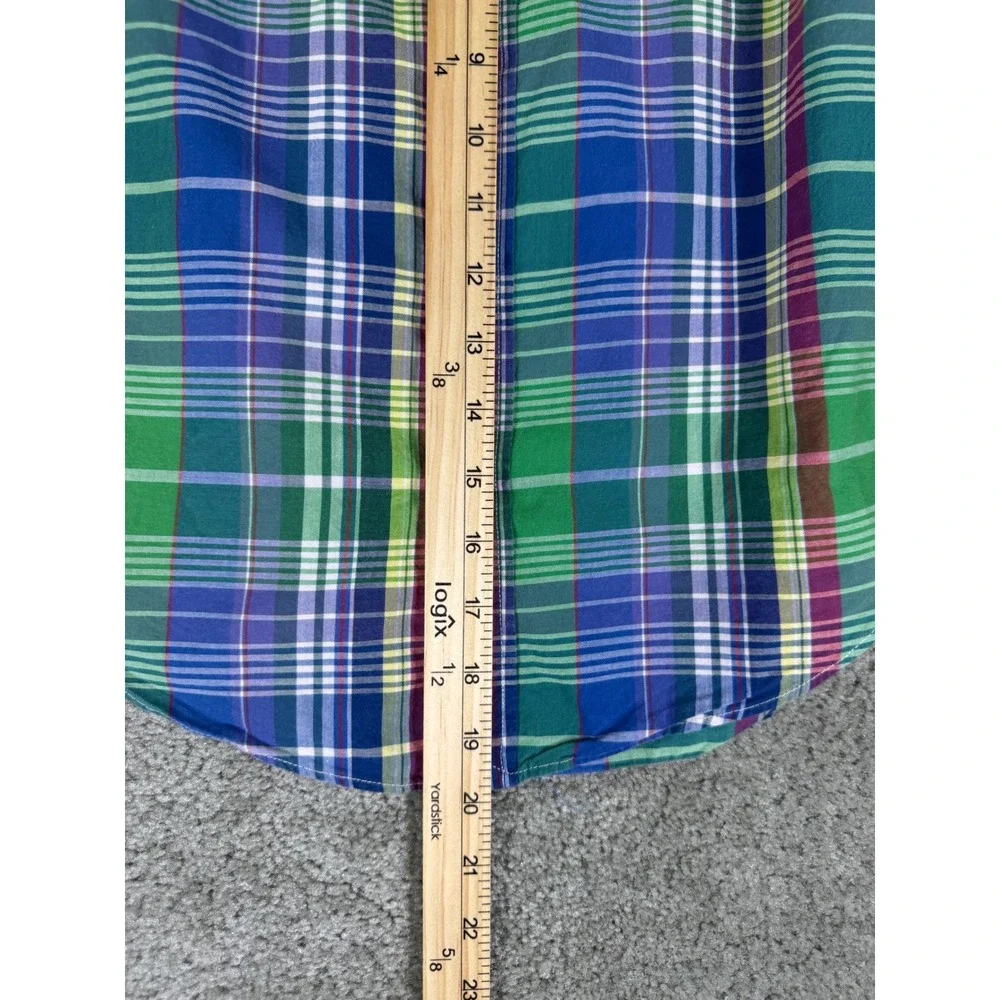Ralph Lauren Boys Green Blue Plaid Long Sleeve Button Down Shirt Size 6